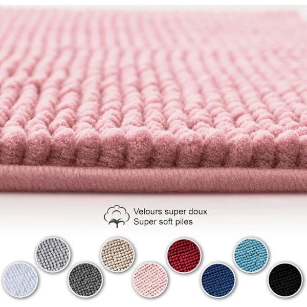 Halkfri Chenille Badrumsmatta Superabsorberande och Maskintvättbar för Badrum, Dusch, Badkar eller som Toalettmatta Rosa - 40x60 cm