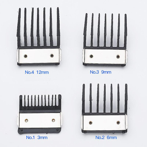 4-delars kamset för Wahl med metallbaksida skärguide 3mm 6mm 9mm 12mm