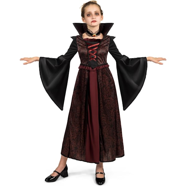 Royal vampyrkostyme for jenter, Halloweenfest, rollespill, karneval, cosplay, vampyrtemafest M ( 8 - 10 ans)