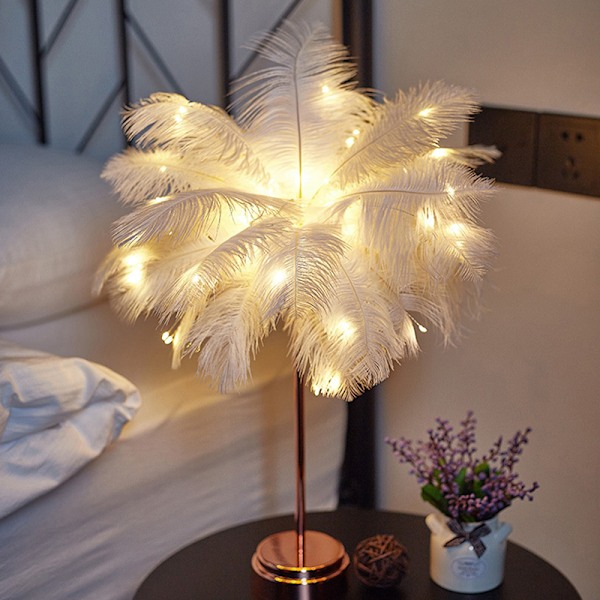 Led fjærlampe bordlampe liten nattlampe soverom jentehjerte rosa Pink one size