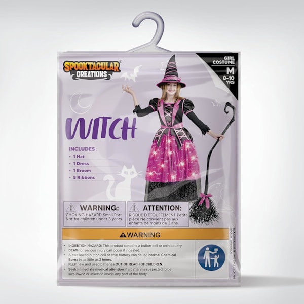 Flickor Lila Häxkostym Bat Kjolar för Halloween (3T (3-4 år)) Färg: rosa Medium(8-10 yrs)