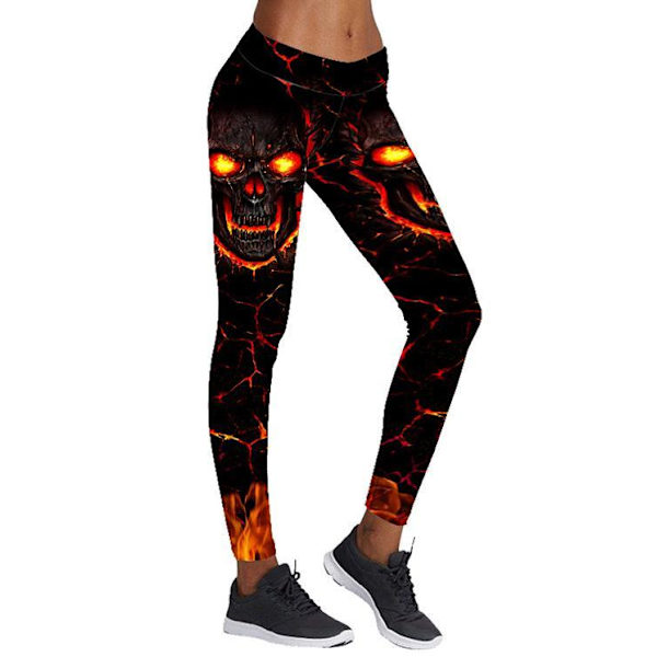 Sorte leggings med kranier med ild, multicolor Multicolor xl