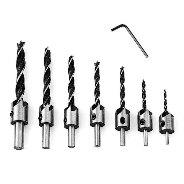 7 pcs Wood Drill with HSS Reamers Core Drill Countersunk Head Drill with Countersink and Depth Stop 90 Countersink (3-10mm)