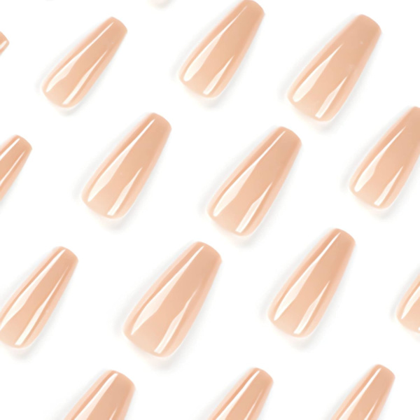 Kistpressade naglar långa falska naglar ballerina naken falska naglar lim på naglar full täckning akrylnaglar glänsande stick on naglar 24PCS