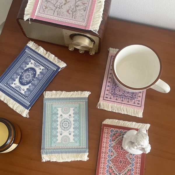 IC Bohemian Braid Lace Puuvillaneulottu Tupsu Pöytä Matto Ruokapöydän Alunen Ma Punainen