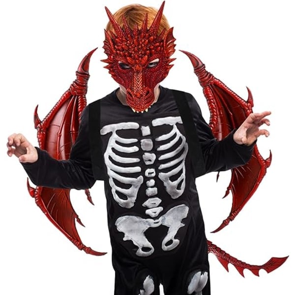 IC Drakdräkt för barn, pojkar och flickor, drakvinge, svans och maskset, cosplaykostym, halloweendräkt