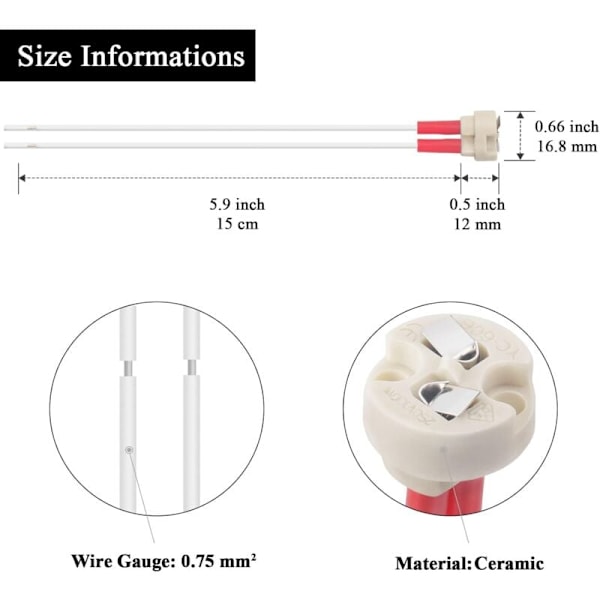 Bi-pin sockel, G4, GU5.3, G6.35, GY6.35, GX5.3 MR16, GZ4 MR11, halogen sockel keramisk lamphållare (6 stycken)