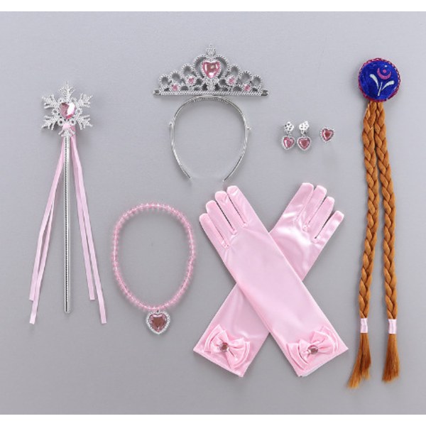 MJ51 Jente Cosplay Prinsessekjole Blonder Broderi Puff Ermer Barn Nine-piece set 130cm