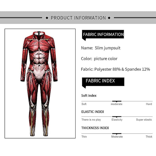 Voksen 2-delt bodysuit med muskeltryk Print Halloween Cosplay M XL