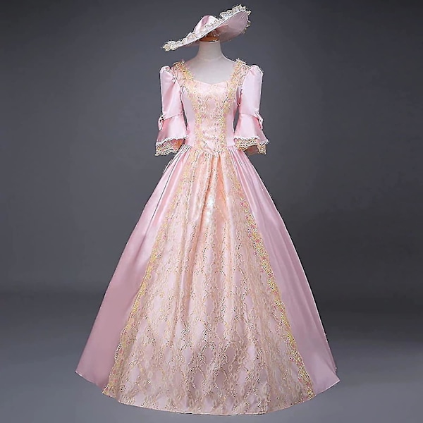Kvinders kjole Plus Size middelalderlige bal kjoler kostumer til kvinder victoriansk kjole scene spil D-Pink D-Pink M