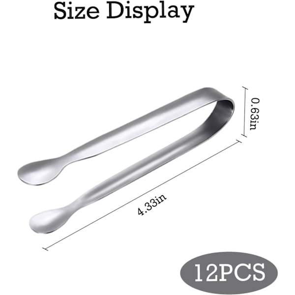 12-pack serveringstänger, små serveringsredskap för catering, livsmedelsgodkänt 304 rostfritt stål serveringstänger aptitretare tänger socker tänger - silver