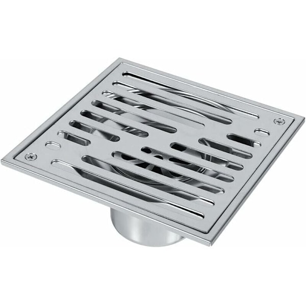 Firkantet gulvsluk, lukthemmende baderomsslukdør i rustfritt stål, dusjsluk med stor kaliber (150 x 150 mm)