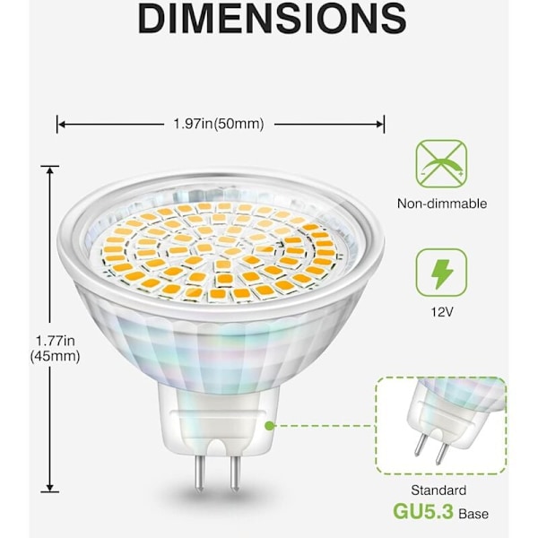 GU5.3 5W 12V MR16 LED Spot Lampor Ersätter Halogen Spotlight 460 Lumen Varmvit 3000K Ej Dimbar 6-pack