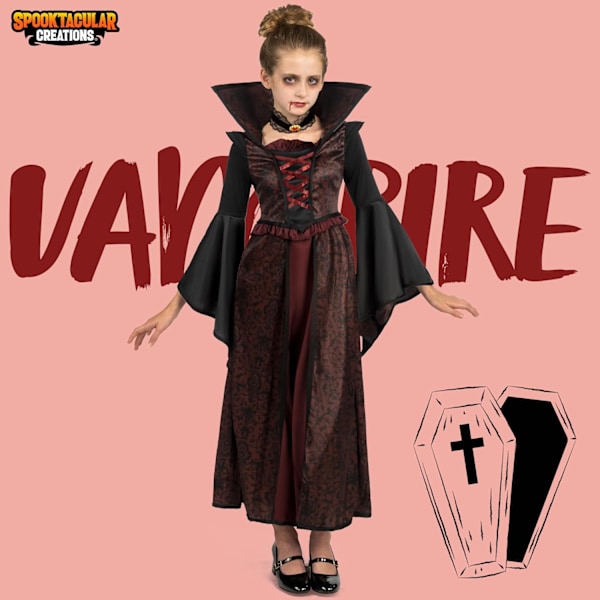 Royal vampyrkostyme for jenter, Halloween-fest, rollespill, karneval, cosplay, vampyrtemafest M ( 8 - 10 ans)