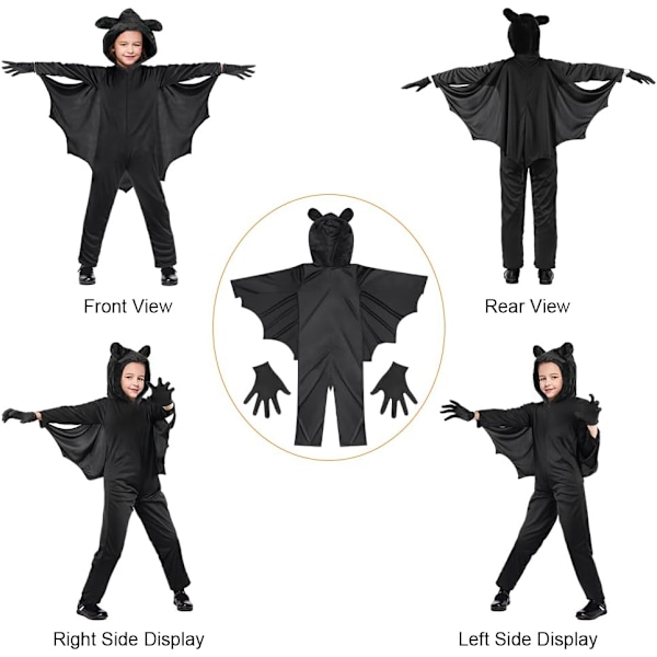 Børneflagermuskostume, Sort Flagermuskostume, Flagermuskostume, Halloweenkostume, Karneval, Kappe, Flagermuskostume, Maskerade Kostumer svart Medium