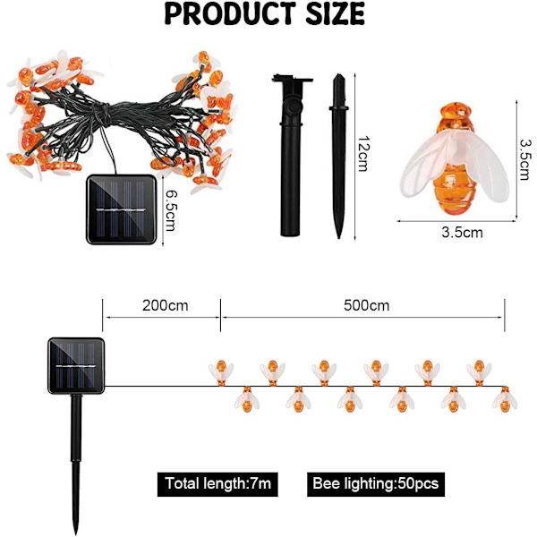 7m 50 LED:n aurinkoketjuvalot ulkokäyttöön, 8 tilaa, vedenpitävät, auton valoketjut kesäpuutarhaan, puuhun, terassille, häihin ja juhliin. bin
