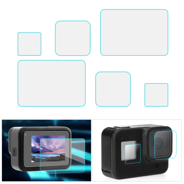 6 st Ultra Clear Skärmskydd i härdat glas kompatibel med GoPro Hero 8 kamera