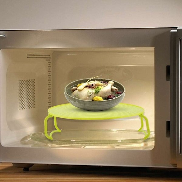Mikrobølgeovn Brett Holder Multifunksjonell Plast Bakebrett Holder for Mikrobølgeovn Tilbehør med Håndtak og Plate, Grønn