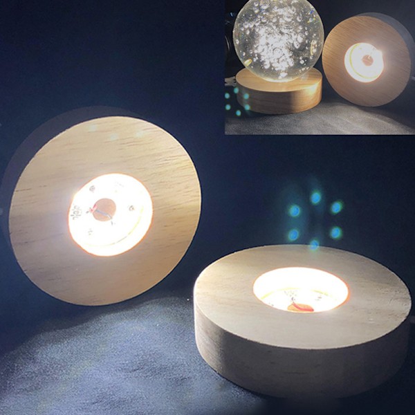 Træ LED Lys Display Base Krystal Glas Resin Kunst Ornamen White Light