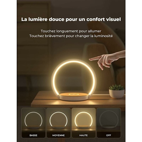 Sänglampa Trådlös Laddare Nattlampa med Induktionsladdare LED Touch Nattlampa 3 Dimbar med Mjukt Ljus [Energiklass A]