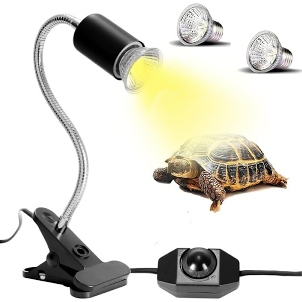 Sköldpaddsvärmelampa Kit Reptil Värmelampa med 2 UVA UVB-lampor 25W 50W Sköldpaddslampa Lång Bas 360 Rotation för Sköldpadda Reptilödlor Ormar Kameleonter