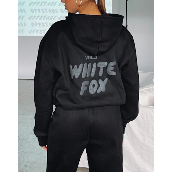 Efterårs- og vintervarm sweaterbukser med bogstav HVID ræv Mode stof sort black L#