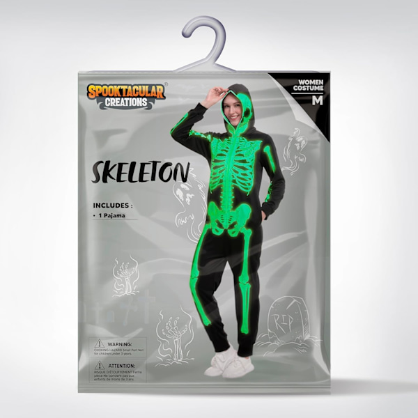 Unisex Skelett Onesie Pyjamas Plysch Skelett Jumpsuit Dragkedja Halloween Hoodie Pyjamas för Vuxna Nattkläder Kostym gRÖN M