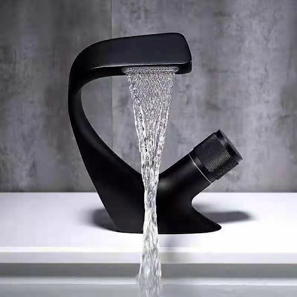Enkelt Hål Vattenfall Blandare, Mässing Badrumsblandare, Lyxig Design Badkarsblandare (Svart, 1813cm)