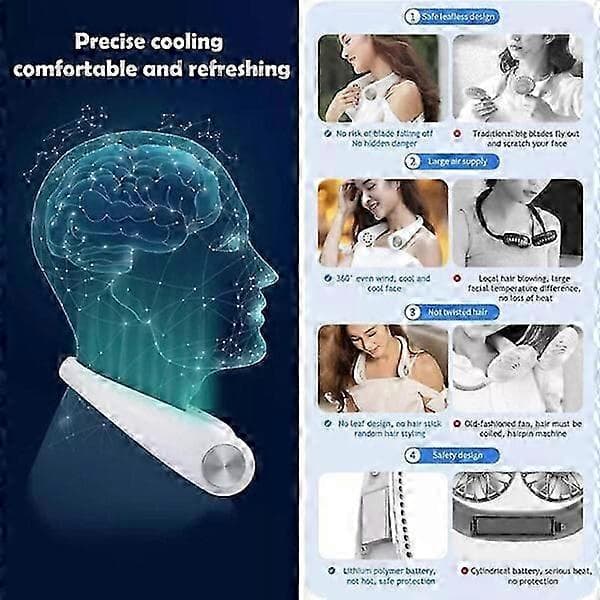 Halsventilator - Genopladelig bærbar ventilator med halsrem, hvid