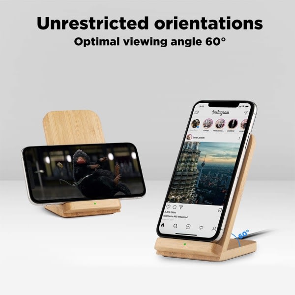 1 bambu trådlös laddare, Qi laddningsställ för iPhone 11/XR/XS Max/XS/X/SE 2020, 10W snabbladdning för Samsung Galaxy S20/S10/Note10/S9/S9+/S8+/Note 9