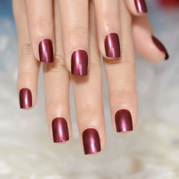 VioletRed Falske Negler Glossy Gel Faux Ongles Medium Størrelse Trykk På Manikyr med Limflik 24/pose