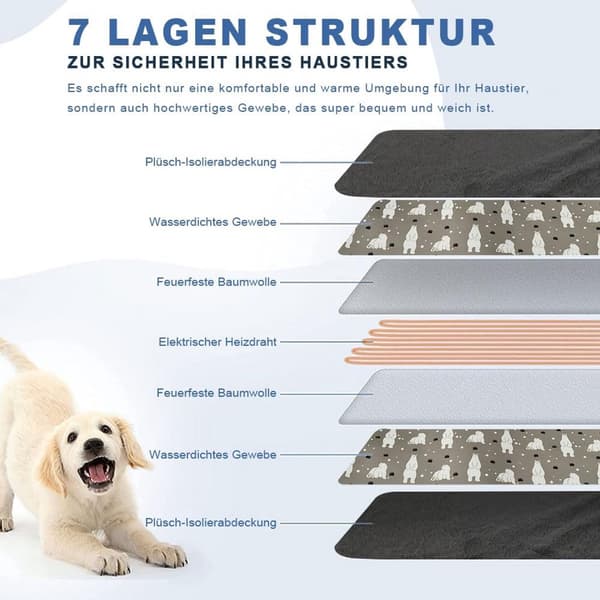 Opvarmet kæledyrsmåtte til hunde og katte, blødt vaskbart fleecedækken, 9 temperaturindstillinger, timer, små kæledyr, 45 x 45 cm