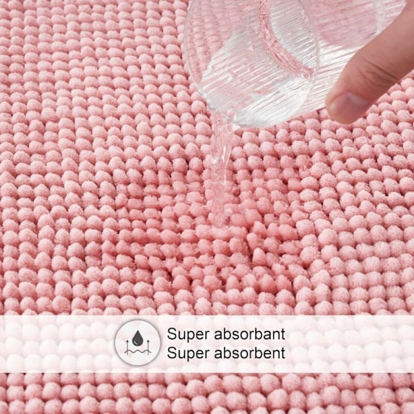 Halkfri Chenille Badrumsmatta Superabsorberande och Maskintvättbar för Badrum, Dusch, Badkar eller som Toalettmatta Rosa - 40x60 cm