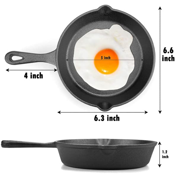 6,3\" Mini Støbejernspande, Lille Stegepande til Køkken og Camping (Sort) single pan frying pan 16cm