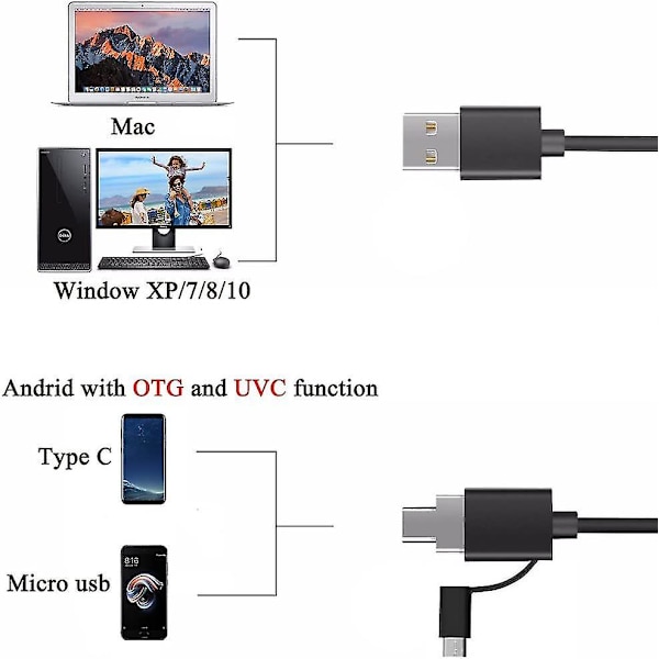 3,9 mm Ultra-tynd bærbar USB digital otoskop kamera HD 720p 6 LED