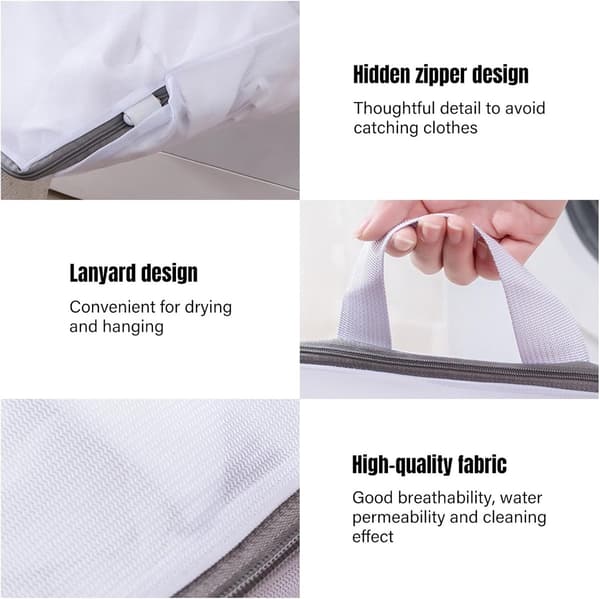Vaskeposer, gjenbrukbare nettingposer i polyester med håndtak, for undertøy, skjerf og gensere, 2-pakning, stor