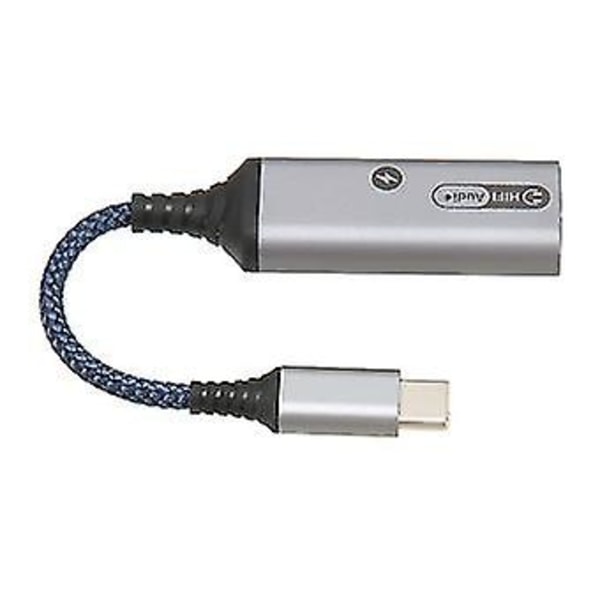2 i 1 USB C til 3,5 mm hodetelefon- og ladeadapter - Type C til Aux lydkontakt med PD 60W hurtiglading Splitterkabel