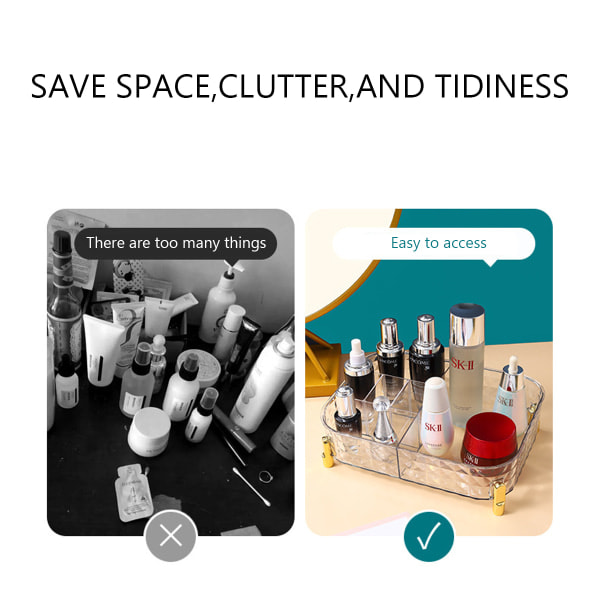 IC Clear Makeup Hudpleje Organizer til kommode, parfumebakke Transparent