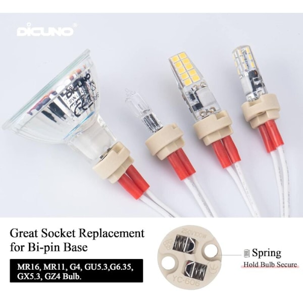 Bi-pin sockel, G4, GU5.3, G6.35, GY6.35, GX5.3 MR16, GZ4 MR11, halogen sockel keramisk lamphållare (6 stycken)
