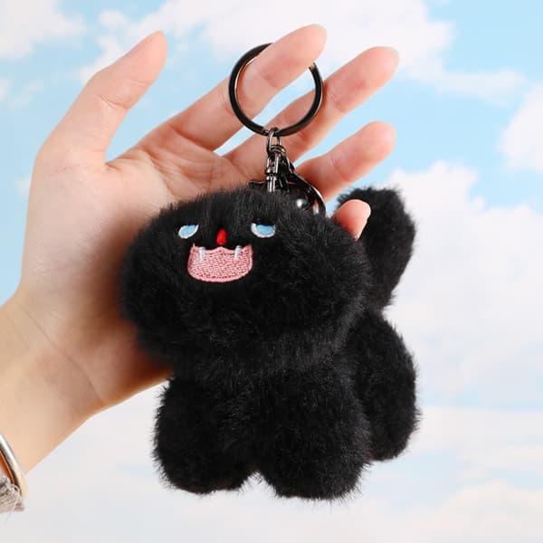 Pompom Bold Kat Plys Dukke Nøglering Dekoration SORT sort black