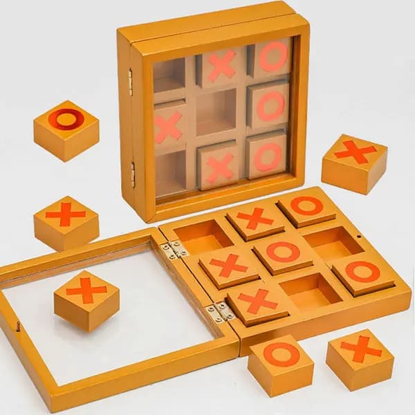 Tic Tac Toe-spil i træ med X- og O-brikker til børn og voksne, haveunderholdning, gul