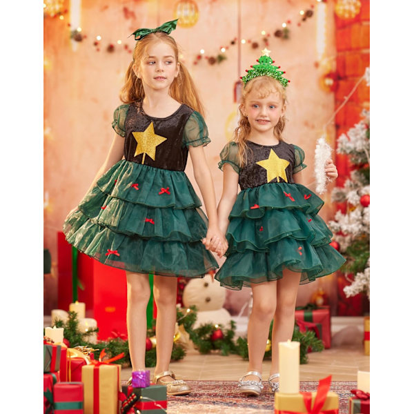 Julekostyme for gutter og jenter med hatt, julepyjamas for barn, julekjole for barn 3-8 år Grönt träd 3-4 Jahre