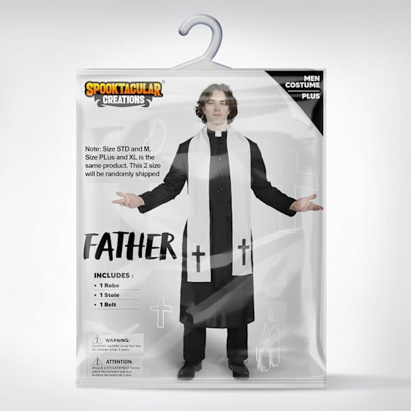 Musta pappi-asu aikuisille, pappi-asu halloweeniin, juhliin, cosplayhin (iso) svart S