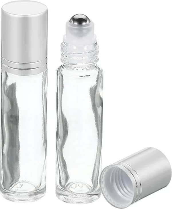 10-pack 10 ml tomma roll-on-flaskor i glas med metallkula för eteriska oljor, parfym och DIY-hudvård, klar med silverlock