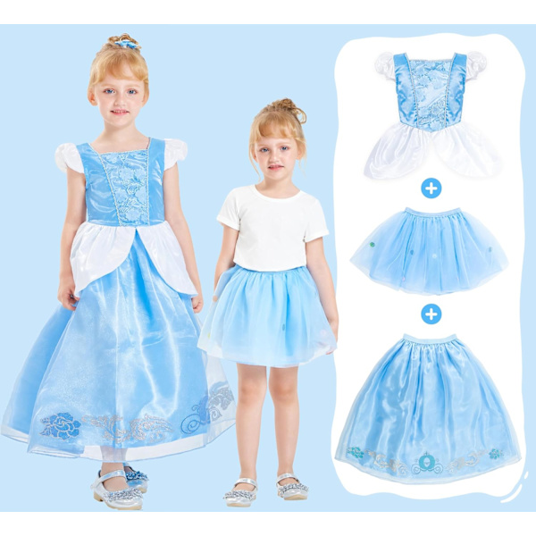 Tyttöjen Prinsessapuku 6 osaa Prinsessamekko Paita Hame Asusteet Halloween Karnevaali Juhliin Syntymäpäiville 3-12 vuotta 7-8 Jahre