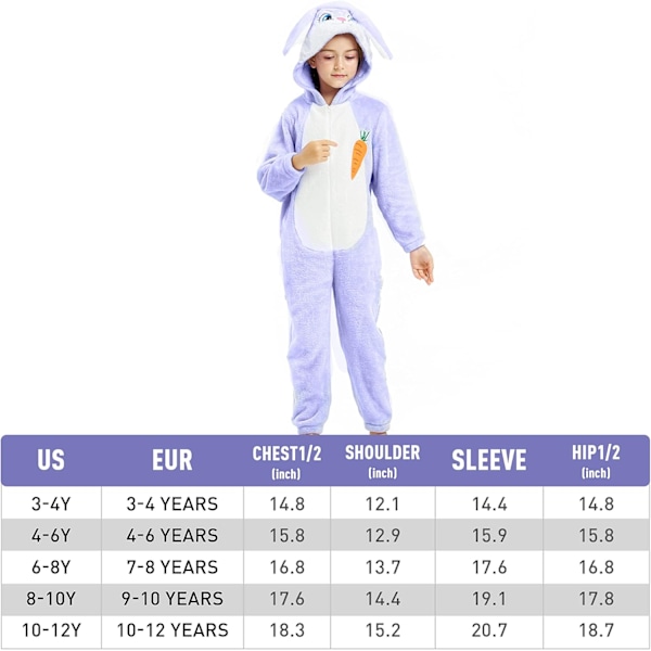 Onesie Bunny Rabbit Onesie Pääsiäispupu Tyttö Kaikki - Pieni Eläimen Asun Hupparisetti Halloween Fantasia Asun Setti 8-10 Vuotta Lila 8-10 ans