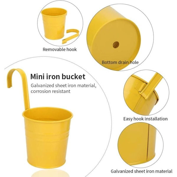Metallinen riippuva kukkaruukku, ulkokukkaruukku viemäröintireiällä, täydellinen puutarhaan, parvekkeelle, aitaan, patiolle, koristeluun, 4 kpl