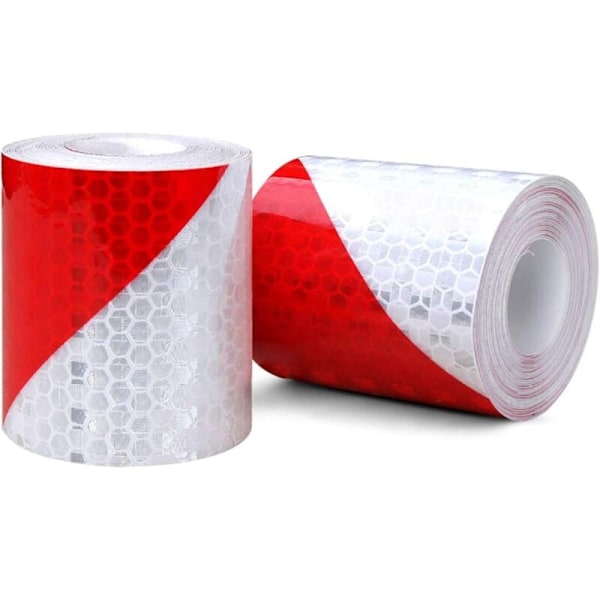 2 stk. Reflekterende Tape Sikkerhetsvarsel Reflekterende Klistremerkefilm Hvit Rød, Fluorescerende Sikkerhetstape Klistremerke for Nattsynlighet 5cm x 3m