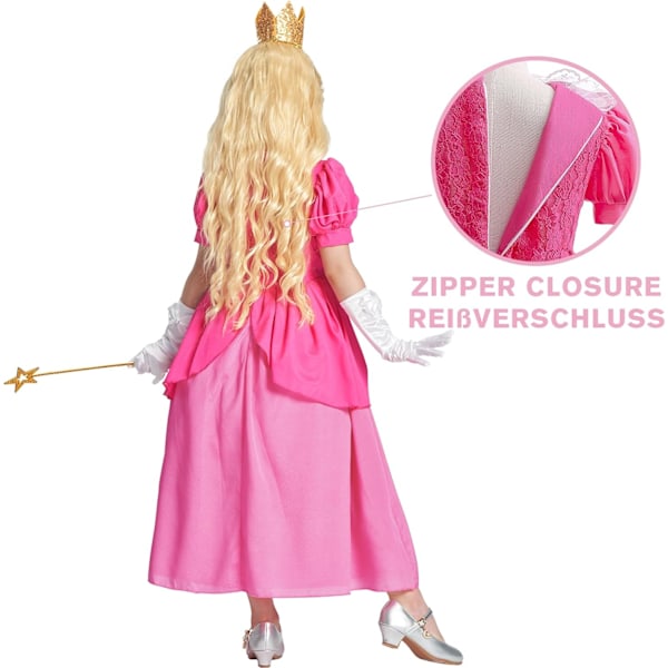 Jentefestdrakt Halloween Karneval Barn Prinsesse Peach Fint Antrekk 3-12 År Rosa 10-12 ans