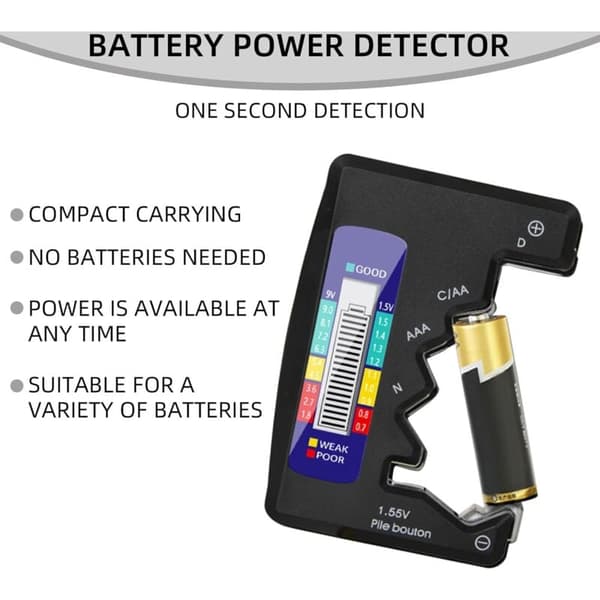 Digital Batteritester, Universal LCD Batteritester til AAA/AA/C/D Knapcelle 1.5V-9V Mini Batterier